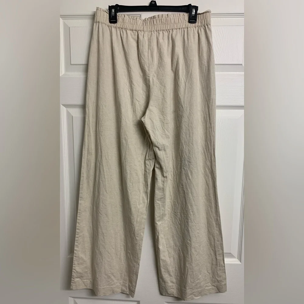 H&M M Cotton Linen Coastal Wide Leg Casual Pants‎ Sand
